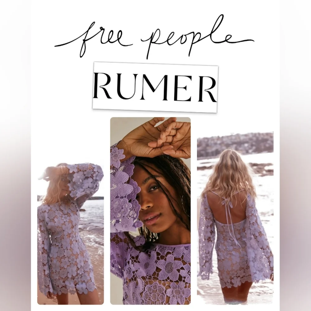 NWT Free People x RUMER Remi Mini Dress Floral Lace Crochet Lilac XS - Picture 1 of 15